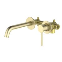 AQ1313BG ЕВРОПА смеситель для раковины настенный 2 отв. (внешняя и скрытая часть), шлиф. золото — фото 1, Смесители для раковины