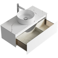 Подвесная тумба с одним ящиком 100 см, цвет белый со столешницей мрамор белый и наставным умывальником арт-GE01101WM+STG1014X456MW — фото 2, Тумбы с раковиной