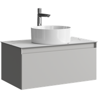 Подвесная тумба с одним ящиком 81 см, цвет серый туман со столешницей мрамор белый и наставным умывальником арт-GE01081ST+STG814X476MW — фото 5, Тумбы с раковиной