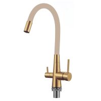 Смеситель для кухни с гибким изливом и подключением фильтра Esko Kitchen CL03GBG, золотой сатин/бежевый — фото 1, Смесители для кухни