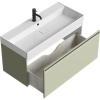 Подвесная тумба 100 см с одним ящиком в цвете шалфей зеленый, с умывальником арт-PUR0110SH — фото 2, Тумбы с раковиной