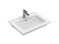 Раковина, Villeroy&Boch, Venticello, ширина, мм-600, глубина, мм-500, тип установки-настенный, отверстия для смесителя-1 сквозное, 2 промаркированных, перелив-есть, материал-санфарфор, вид грязеотталкивающего покрытия-CeramicPlus, цвет-альпийский белый арт-412460R1 — фото 1, Раковины встраиваемые сверху