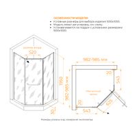 Душевой уголок RGW PA-081 100x100, профиль хром, стекло матовое/6 мм, арт-35088100-21 — фото 8, Душевые уголки трапеция