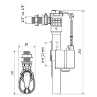 KK-POL 350/ZN3/092-00-T1 Заливной механизм, боковой подвод воды 3/8 и 1/2, штуцер пластик — фото 2, Комплектующие