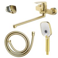 Смеситель для ванны Azario Conda керамический картридж, длинный излив, с ручным душем, шланг 150 см, золото матовое арт-AZ-K1711MG — фото 8, Смеситель для ванны