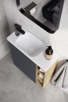 Подвесная тумба 60 см левая с одной дверью и открытыми полочками, цвет: корпус - дуб давос, фасад - белый матовый арт-ALB0106LDD+ALB0706WM — фото 3, Тумбы с раковиной