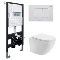Комплект подвесной унитаз ABBER Bequem AC1100T белый с инсталляцией AC0105 и кнопкой AC0120MW белая матовая AC1100T-AC0105-AC0120MW — фото 1, Комплекты унитаз + инсталляция