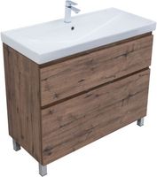 Тумба с раковиной Aquanet Алвита new 100 (Flat) напольная 2 ящ. цв.дуб веллингтон табак арт-00345672 — фото 1, Тумбы с раковиной