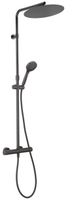 Душевая стойка, Cisal, Tayrona, смеситель-в комплекте, тип открывания воды-вентильный, тип регулирования воды-термостатический картридж, верхний душ-есть, форма верхнего душа-круглая, размер верхнего душа,мм-300*300, держатель верхнего душа-есть, вынос, мм-350, размер штанги, мм-1280, ручной душ-в комплекте, шланг-есть, размер шланга, мм-1500, цвет-черный матовый арт-RDC8420D40 — фото 1, Душевые стойки