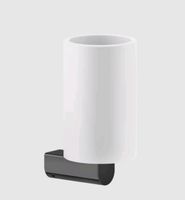 Стакан, Gessi, Rilievo, одинарный, ширина, мм-75, глубина, мм-100, высота, мм-150, ёмкость, мл-300, настенный, материал стакана-керамика белая (Neolite), материал держателя-металл, крепления в комплекте, цвет-Black Metal PVD арт-59507.706 — фото 2, Стаканы для зубных щеток