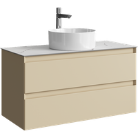 Подвесная тумба с двумя ящиком 100 см, цвет морская дюна со столешницей мрамор белый и наставным умывальником арт-GE01102MD+STG1014X456MW — фото 5, Тумбы с раковиной