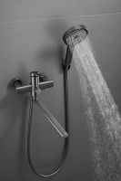 Смеситель для ванны однорычажный с длинным изливом и душем BELZ, оружейная сталь, арт-B22813-3 — фото 3, Смеситель для ванны