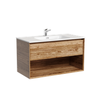 Тумба подвесная SANCOS Marmi 1.0 890х445х520 c одним ящиком оснащенным доводчиками скрытого монтажа и открытой нишей, дуб чарльстон, арт. арт-MR1.090ECH — фото 5, Тумбы под раковину