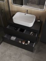 Orange Line Li-100TubMDF+B03-600W тумба с раковиной подвесная 100 см, черный/белый Li-100TubMDF+B03-600W — фото 4, Тумбы с раковиной