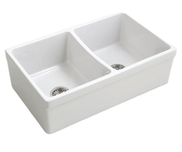 Кухонная мойка SIMAS LAVABI накладная двойная глазированная с 4 сторон без отверстий цвет белый Q532 — фото 1, Кухонные мойки