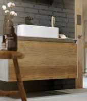 Подвесная тумба 100 см с двумя ящиками: основной и внутренний, скрытый за фасадом. Цвет бетон светлый; с умывальником арт-MOB0110BS+MOB0710BS — фото 6, Тумбы с раковиной