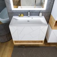 Тумба с раковиной и нишей Бриклаер КРИСТАЛЛ 90B, белый/дуб бунратти — фото 6, Тумбы с раковиной