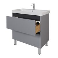 Тумба LUXURY PLUS, 80 см, подвесная/напольная, 2 ящик, серый базальт арт-99.2032 — фото 1, Тумбы под раковину