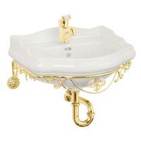 BELLA Комплект консоль подвесная 55 см. ажурная золото, раковина керамика белая 31218 — фото 1, Консоли для раковины