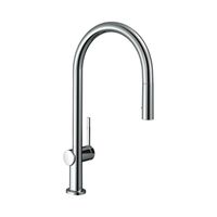 Смеситель для кухни, Hansgrohe, Talis M54, sBox, тип открывания воды-однорычажный, тип регулирования воды-керамический картридж, монтаж-на раковину/столешницу, отверстия для монтажа-1, высота, мм-435, вынос излива, мм-223, тип излива-выдвижной с вытяжным душем, поворотный 110°, 150° или 360°, корпус для шланга, 2 режима струи-ламинарная струя, душевая струя, тип подводки-гибкая, стандарт подвода воды-3/8", цвет-хром арт-72801000 — фото 1, Смесители для кухни
