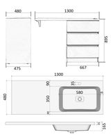 Orange Sistema ST-70TUW+RAR Тумба напольная с правой раковиной 130 см под стиральную машину, белый ST-70TUW+RAR — фото 1, Тумбы под раковину