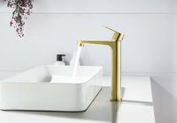 ОБЕРОН смеситель для раковины высокий 240, без донного клапана, шлиф. золото арт-AQ1204BG — фото 4, Смесители для раковины