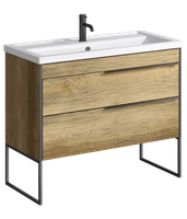 Напольная тумба в цвете дуб балтийский с двумя ящиками с умывальником арт-FRG0110DB+FRGN440 — фото 5, Тумбы с раковиной