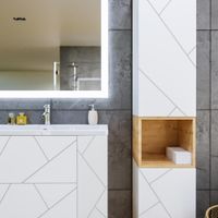 Тумба с раковиной и нишей Бриклаер КРИСТАЛЛ 90B, белый/дуб бунратти — фото 7, Тумбы с раковиной