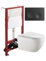 Agger Унитаз подвесной безободковый TORNADO белый с инсталляцией, микролифт, кнопка смыва черная арт-ATI12150+APB144 — фото 1, Комплекты унитаз + инсталляция