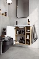 Подвесная тумба 60 см левая с одной дверью и открытыми полочками, цвет: корпус - дуб давос, фасад - белый матовый арт-ALB0106LDD+ALB0706WM — фото 2, Тумбы с раковиной