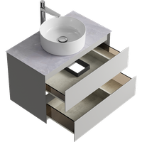 Подвесная тумба с двумя ящиками 81 см, цвет серый туман со столешницей серый камень и наставным умывальником арт-GE01082ST+STG814X476GS — фото 2, Тумбы с раковиной