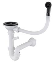 GRANFEST Сифон одинарный 3 1/2&quot; черный с круглым переливом и отводом арт. GF- 12PB2-P2A  черн — фото 1, Сифоны