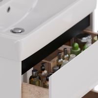 Тумба Lemark COMBI 80 см под 1 раковину, подвесная/напольная, 2 ящика, цвет планки: Чёрный, цвет кор арт-LM03C80T-black — фото 3, Тумбы под раковину