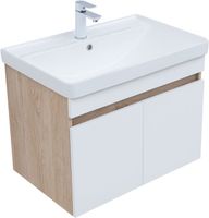 Тумба с раковиной Aquanet Оптима 70 цв. дуб светлый/белый сатин 00345358 — фото 1, Тумбы с раковиной