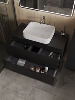 Orange Line Li-100TubMDF+B05-500W тумба с раковиной подвесная 100 см, черный/белый Li-100TubMDF+B05-500W — фото 4, Тумбы с раковиной