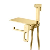 Гигиенический душ со смесителем встраиваемый с полкой и бумагодержателем Raglo , сатин золотой арт-R51.55.03 — фото 1, Гигиенические души