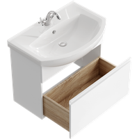 Товар: Подвесная тумба 76 см с одним ящиком в белом цвете, с умывальником ROD01071 - фото 1 Подвесная тумба 76 см с одним ящиком в белом цвете, с умывальником ROD01071 — фото 1, Тумбы с раковиной