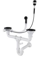 GRANFEST Сифон двойной 3 1/2&quot; черный п/авт с круглым переливом и отводом арт. GF- 13G14PB4-P2A  павт  черн — фото 1, Сифоны