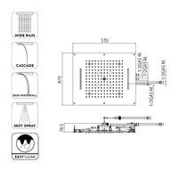 Верхний душ Bossini Dream/4 H38908.073 570х470 мм потолочный Easy Clean 4 режима: дождь, каскад, водопад, туман с хромотерапией цвет чёрный матовый — фото 1, Верхние души