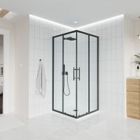 Душевой угол Veconi Evo 300 B, 800х800x1950, черный матовый, прозрачное стекло E3-B-8080-01-C9 — фото 1, Квадратные душевые уголки