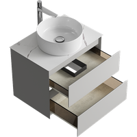 Товар: Подвесная тумба с двумя ящиками 65 см, цвет серый туман со столешницей мрамор белый и наставным умывальником арт-GE01652ST+STG662X476MW - фото 2 Подвесная тумба с двумя ящиками 65 см, цвет серый туман со столешницей мрамор белый и наставным умывальником арт-GE01652ST+STG662X476MW — фото 2, Тумбы с раковиной