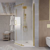 Душевое ограждение Grossman Pragma (90х90х195) трапеция,распашная,золото сатин,стекло прозрачное, 1 место арт-302.K33.03.9090.32.00 — фото 3, Душевые уголки трапеция