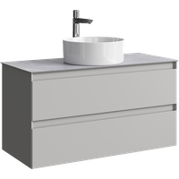 Подвесная тумба с двумя ящиком 100 см, цвет серый туман со столешницей серый камень и наставным умывальником арт-GE01102ST+STG1014X456GS — фото 5, Тумбы с раковиной