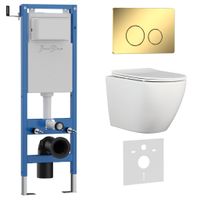 Комплект 3в1 IBERICA BLANCA инсталляция SILENCIO MINI, унитаз BILBAO ALTO белый, кнопка смыва INOX-O золото глянцевое (IB.001M.BLA.234.816) — фото 1, Комплекты унитаз + инсталляция