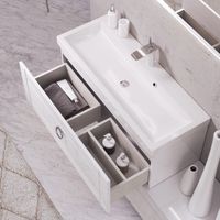 Товар: Подвесная тумба с одним ящиком в белом глянцевом цвете с умывальником из литьевого мрамора. арт-Inf.01.10/001 - фото 4 Подвесная тумба с одним ящиком в белом глянцевом цвете с умывальником из литьевого мрамора. арт-Inf.01.10/001 — фото 4, Тумбы с раковиной