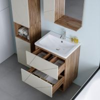 Тумба с раковиной и нишей Бриклаер , латте/дуб крафт табачный арт-КРИСТАЛЛ 60L — фото 8, Тумбы с раковиной