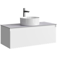 Подвесная тумба с одним ящиком 100 см, цвет белый со столешницей серый камень и наставным умывальником арт-GE01101WM+STG1014X456GS — фото 5, Тумбы с раковиной