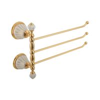 OLIVIA Полотенцедержатель тройной поворотный, L37 cм, керамика белая с золотым декором, золото 17529 — фото 1, Полотенцедержатели