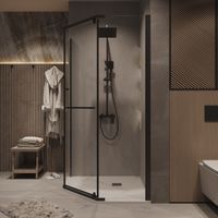 Душевое ограждение Grossman Pragma (90х90х195) трапеция,распашная,черный матовый,стекло прозрачное, 1 место арт-302.K33.03.9090.21.00 — фото 3, Душевые уголки трапеция