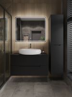 Orange Line Li-100TubMDF+B08-640W тумба с раковиной подвесная 100 см, черный/белый Li-100TubMDF+B08-640W — фото 5, Тумбы с раковиной